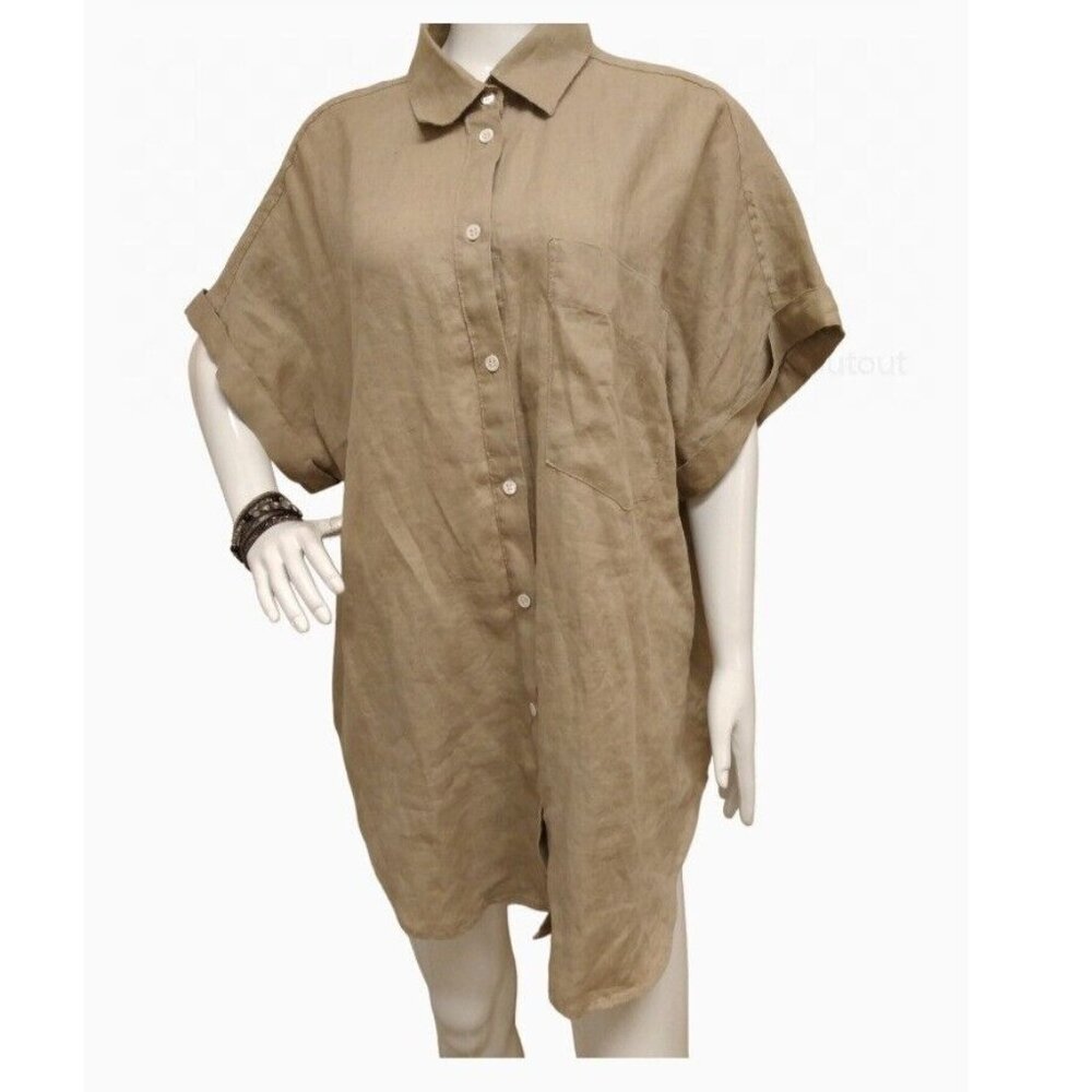 Banana Republic Women's Linen Botton Up Short Sleeves Shirt Tall/Long Size XL